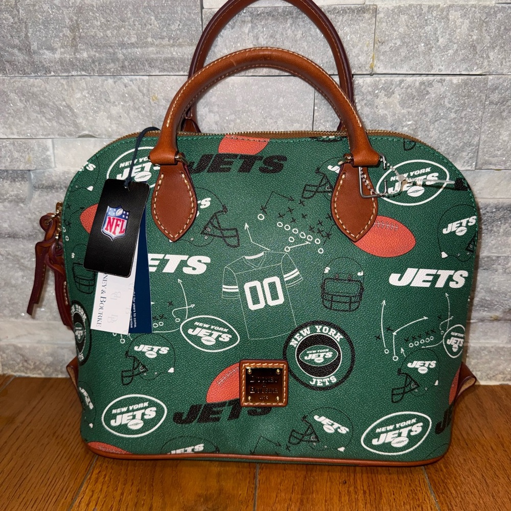 Dooney & Bourke Green Jets Handbag with Brown Accents